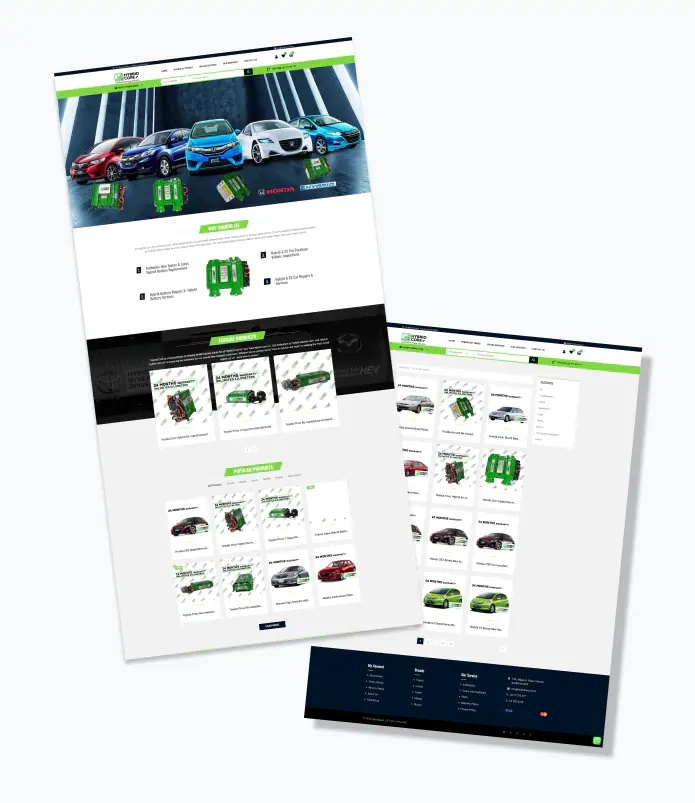 E-commerce Website for Hybrid Car Batteries interface and product design